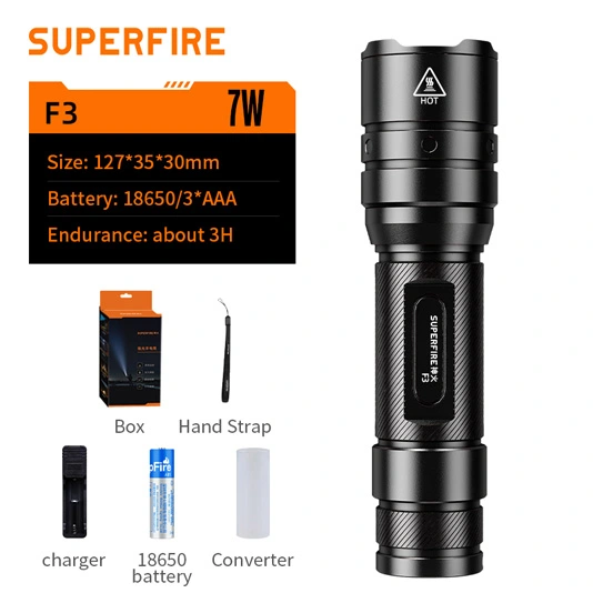SUPER FIRE F3 530 Lumen Wiederauf ladbare Zoomable Taktische Taschenlampe