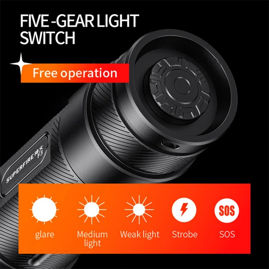 SUPER FIRE F3 530 Lumen Wiederauf ladbare Zoomable Taktische Taschenlampe