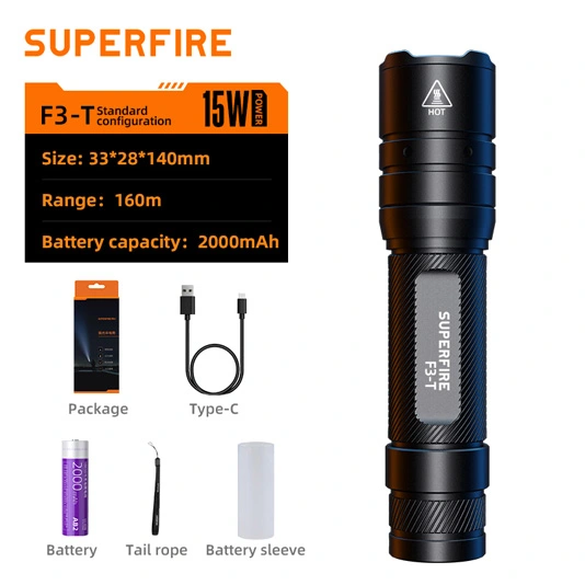 SUPER FIRE F3-T 600 Lumen Teleskop Zoom Taschenlampe taktisch