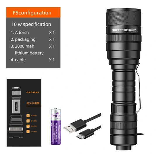 Zoombare taktische Taschenlampe SUPER FIRE F5 1100 Lumen