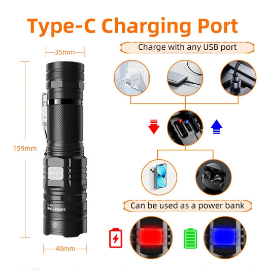 SUPER FIRE V8-S 2000 Lumen Taktische Taschenlampe Wiederauf ladbar