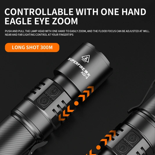 SUPER FIRE A22-S IP43 Wasserdichte Zoomable Adler Augen Taschenlampe