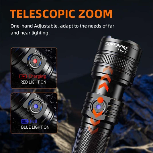 SUPER FIRE L16-T/L16-X wiederauf ladbare Teleskop Zoom Taschenlampe