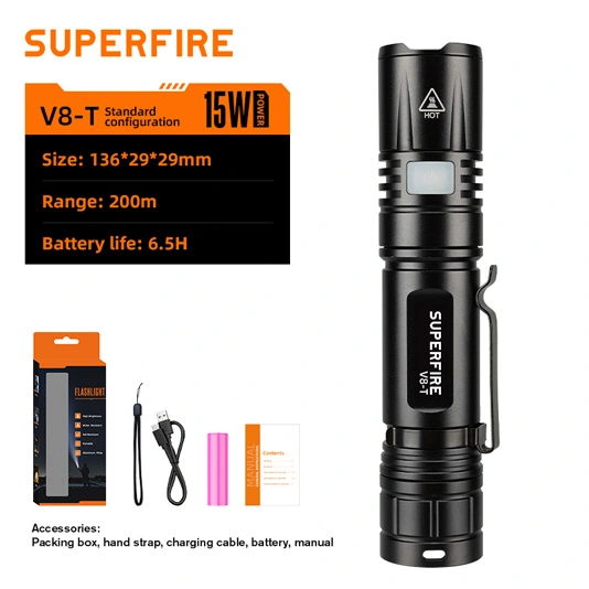 SUPER FIRE V8-T Pocket Zoom Taschenlampe SOS Taschenlampe