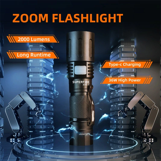 SUPER FIRE X60-T 2000 Lumen Zoombare LED-Taschenlampe