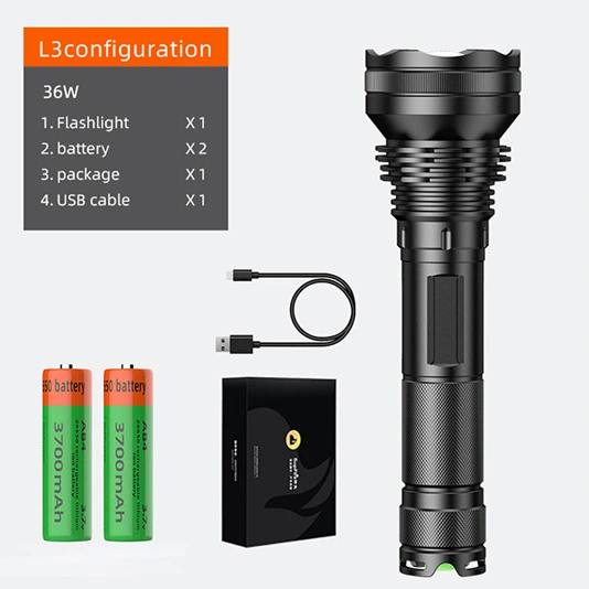 SUPER FIRE L3-P90 2700 Lumen 36W Zoomable LED Wiederauf ladbare Taschenlampe