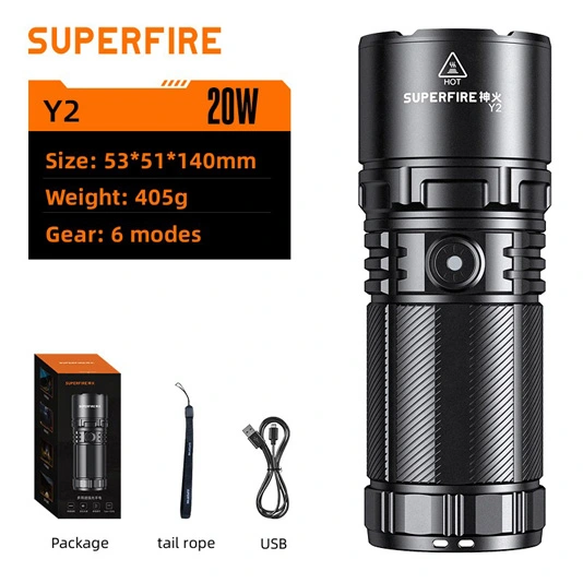 SUPER FIRE Y2 1355 Lumen Hochleistungs-Fern taschenlampe Wiederauf ladbar