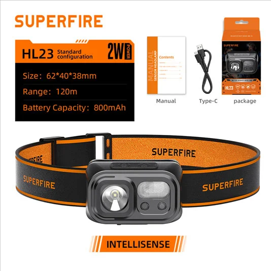 SUPER FIRE HL23/HL23-A/HL23-S USB wiederauf ladbare LED-Sensor-Scheinwerfer