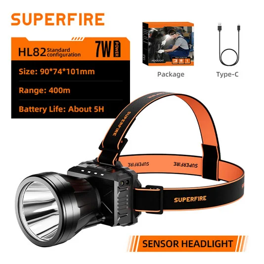 SUPERFIRE HL82 Bewegungs sensor Wiederauf ladbare Scheinwerfer