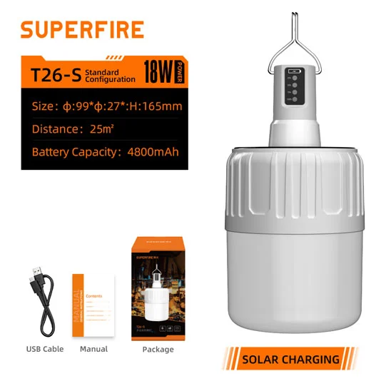 SUPER FIRE T26-S Solar wiederauf ladbare LED Camping Laterne Licht