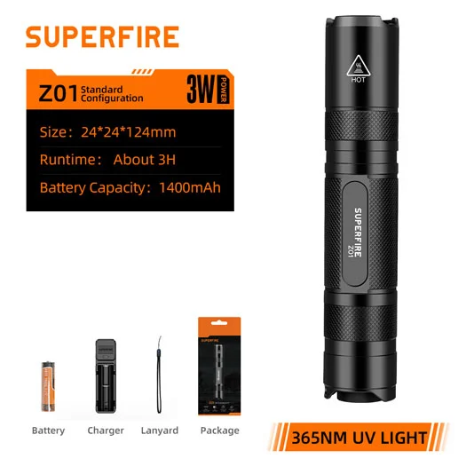 SUPER FIRE Z01 Wiederauf ladbare 365nm UV-Fackel