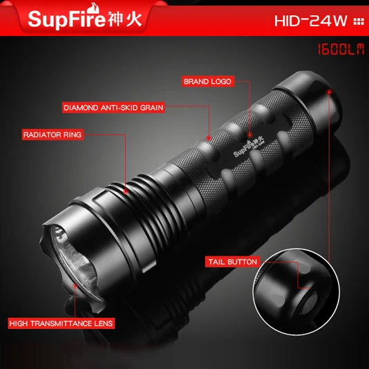 SUPER FIRE HID 24W 1600 Lumen Xenon Taschenlampe